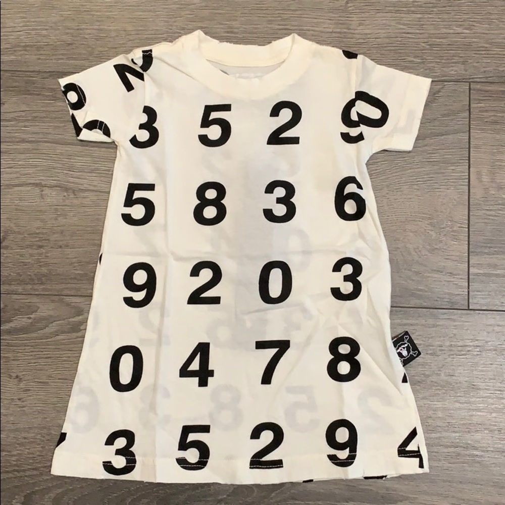 nununu Distressed Numbers White Dress Sz 0-6M